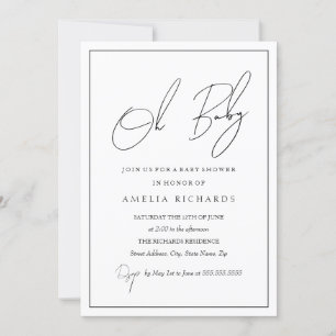 Modern Oh Baby Schwarz-weiß Baby Dusche Einladung