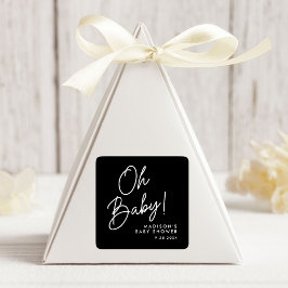 Modern Oh Baby Script Black und White Baby Dusche Quadratischer Aufkleber