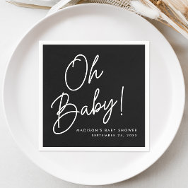 Modern Oh Baby Script Black und White Baby Dusche Serviette