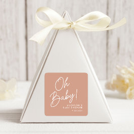 Modern Oh Baby Script Blush Terracotta Babydusche Quadratischer Aufkleber