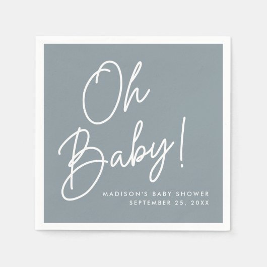 Modern Oh Baby Script Dusty Blue Baby Dusche Serviette (Vorderseite)