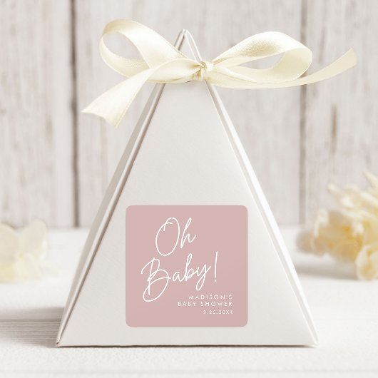 Modern Oh Baby Script Dusty Rose Babydusche Quadratischer Aufkleber