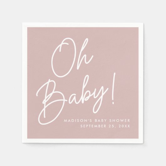 Modern Oh Baby Script Dusty Rose Babydusche Serviette (Vorderseite)