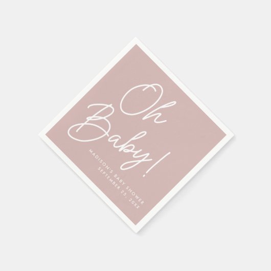 Modern Oh Baby Script Dusty Rose Babydusche Serviette (Ecke)