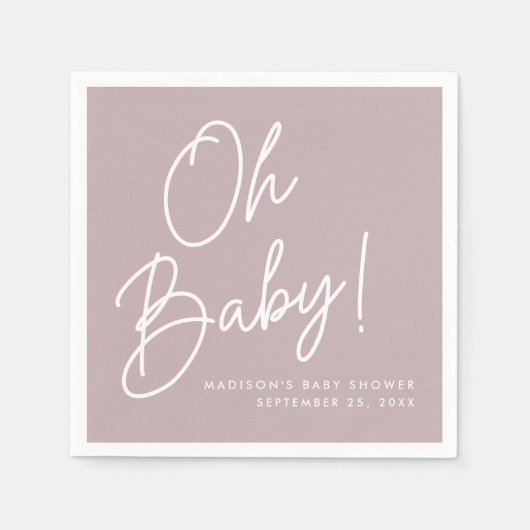 Modern Oh Baby Script Lila Babydusche Serviette (Vorderseite)