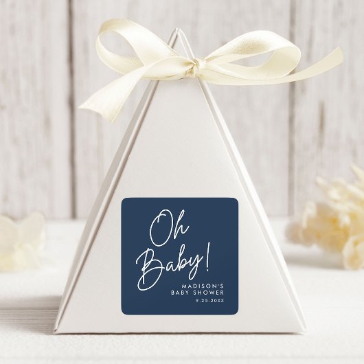Modern Oh Baby Script Navy Baby Dusche Quadratischer Aufkleber