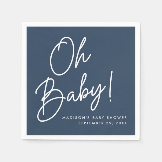 Modern Oh Baby Script Navy Baby Dusche Serviette (Vorderseite)