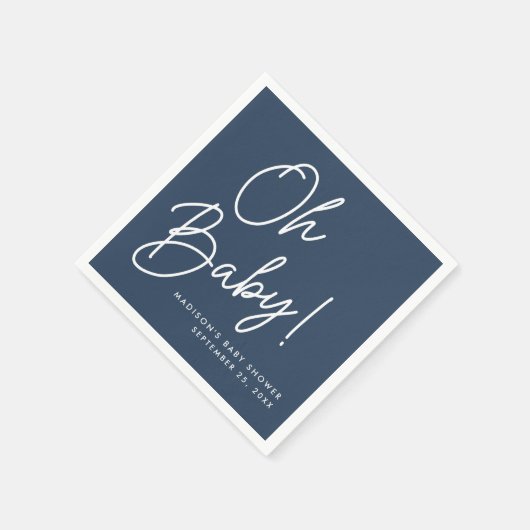 Modern Oh Baby Script Navy Baby Dusche Serviette (Ecke)