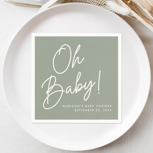Modern Oh Baby Script Sage Green Baby Dusche Serviette