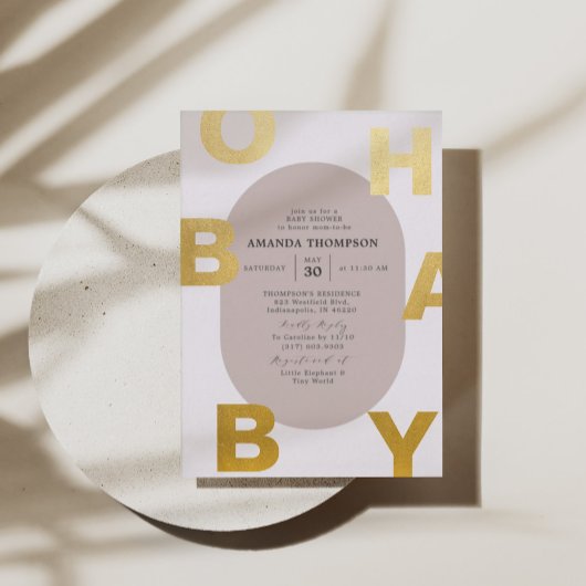 Modern Oh Baby Taupe Neutral Baby Dusche Gold Folieneinladung
