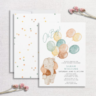 Modern Oh Boy Elephant Balloons Babydusche Einladung