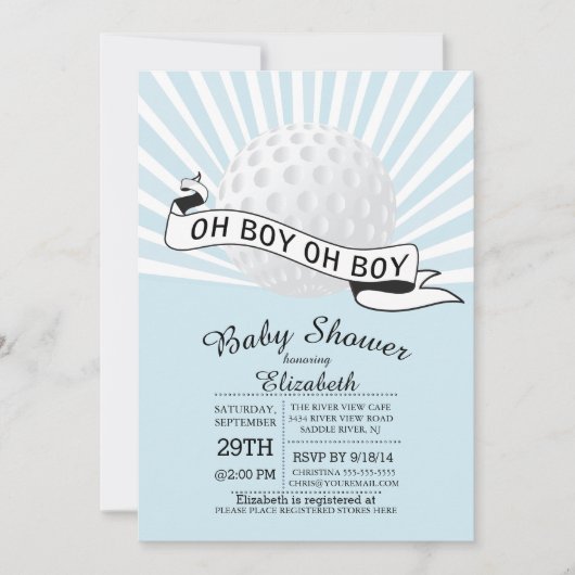 Modern Oh Boy Golf Ball Boys Baby Dusche Einladung (Vorderseite)