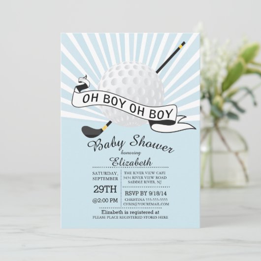 Modern Oh Boy Golf Ball Boys Baby Dusche Einladung (Stehend Vorderseite)