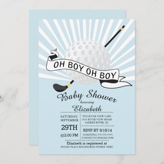 Modern Oh Boy Golf Ball Boys Baby Dusche Einladung (Vorne/Hinten)