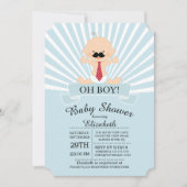 Modern Oh Boy Mustache Boys Baby Dusche Einladung (Vorderseite)