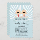 Modern Oh Boy Mustache Twin Boys Baby Dusche Einladung (Vorne/Hinten)