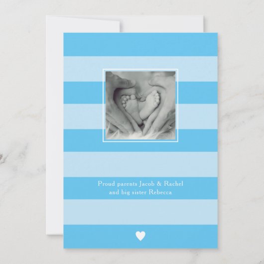 Modern Oh Boy Script Sky Blue Heart 2 Fotos Geburt Ankündigung (Rückseite)