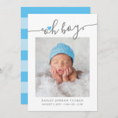 Modern Oh Boy Script Sky Blue Heart 2 Fotos Geburt Ankündigung (Vorne/Hinten)