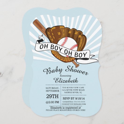 Modern Oh Boy Sports Baseball Boys Baby Dusche Einladung (Vorne/Hinten)
