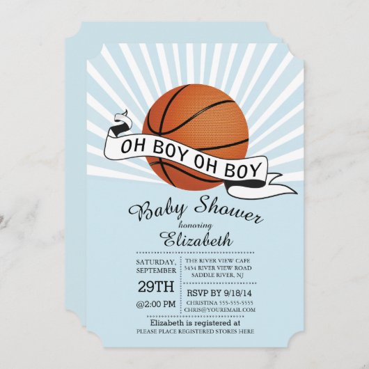 Modern Oh Boy Sports Basketball Boys Babydusche Einladung (Vorne/Hinten)