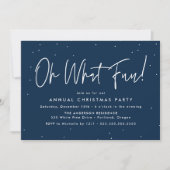 Modern Oh What Fun Script Navy Holiday Party Einladung (Vorderseite)