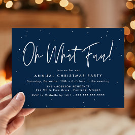 Modern Oh What Fun Script Navy Holiday Party Einladung