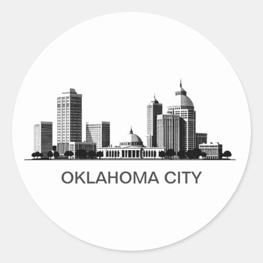 Modern Oklahoma City Stylized Skyline Runder Aufkleber (Vorderseite)