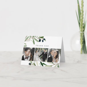 Modern Olive Branch 3 Photo Thank You Card Dankeskarte