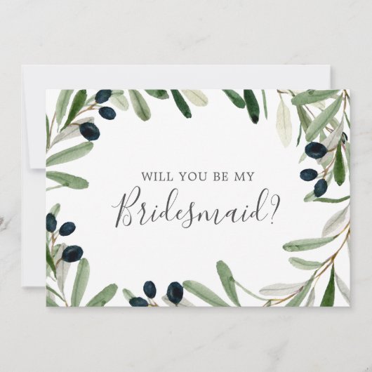 Modern Olive Branch Bridesmaid Vorschlag Card Einladung (Vorderseite)