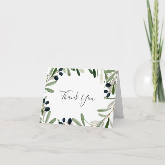 Modern Olive Branch Danke Karte (Vorderseite)