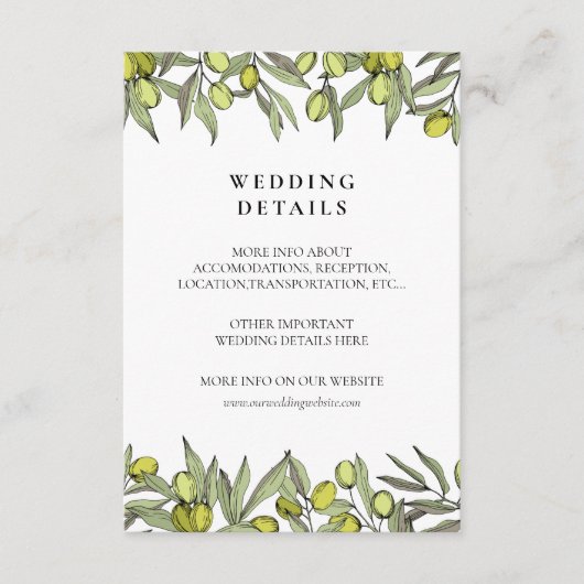 Modern Olive Branch Hochzeitskarte Begleitkarte (Vorderseite)