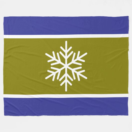 Modern Olive Deep Blue Streifen White Snowflake Fleecedecke (Vorderseite (Horizontal))