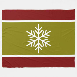 Modern Olive Deep Red Stripes White Snowflake Fleecedecke