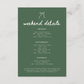 Modern Olive Green Bachelorette Weekend Details Begleitkarte