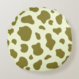 Modern Olive Green Cow Print Rundes Kissen