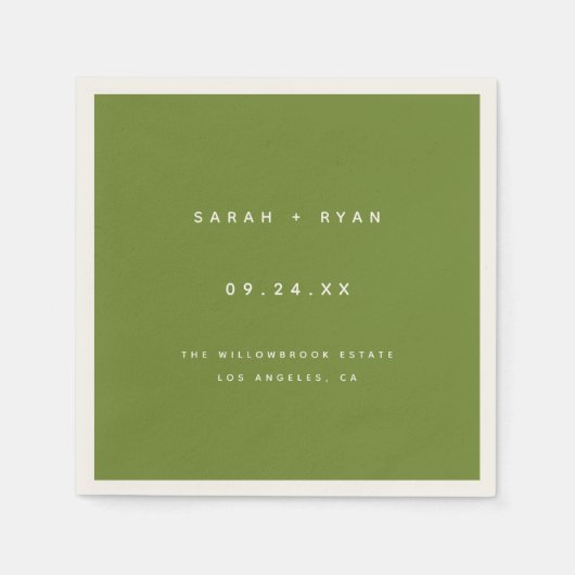 Modern Olive Green Custom Wedding Names Serviette (Vorderseite)