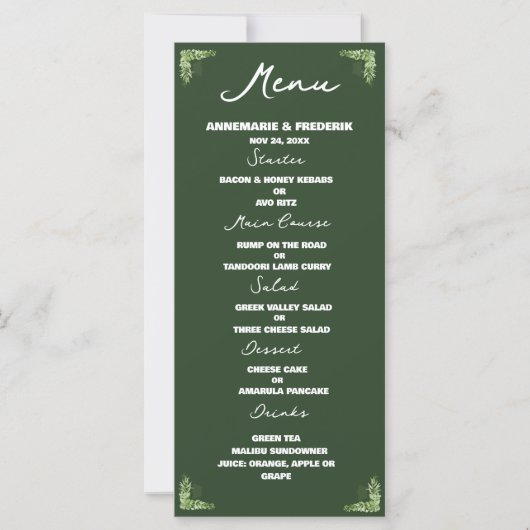 Modern Olive Green Dinner Menu (Vorderseite)