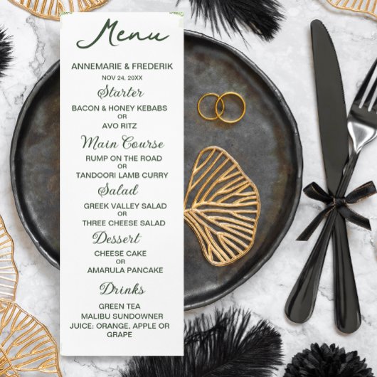 Modern Olive Green Dinner Menu