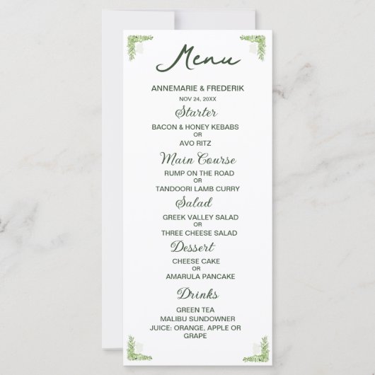 Modern Olive Green Dinner Menu (Vorderseite)