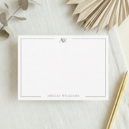 Modern Olive Green Minimalist Elegant Monogram Mitteilungskarte