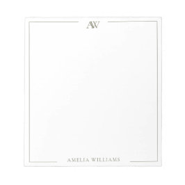 Modern Olive Green Minimalist Elegant Monogram Notizblock