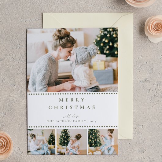 Modern Olive Green Multi Photo Christmas Mitteilungskarte