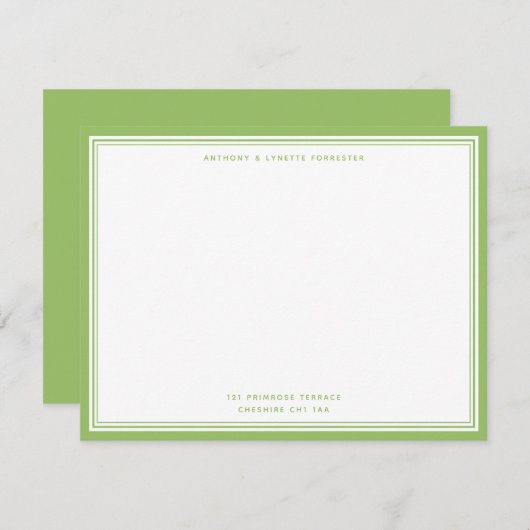 Modern Olive Green Name & Address Note Card Mitteilungskarte (Vorne/Hinten)