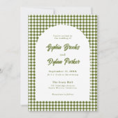 Modern Olive Green Old Money Checkered Wedding Einladung (Vorderseite)