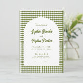 Modern Olive Green Old Money Checkered Wedding Einladung (Stehend Vorderseite)
