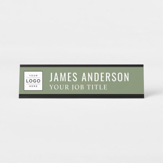 Modern-Olive-Green-Personalisiert-Business-Logo Schreibtischnamensplakette (Vorderseite )