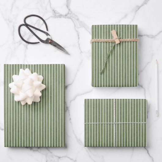 Modern Olive Green Rustic Streifen Geschenkpapier Set (Vorderseite)
