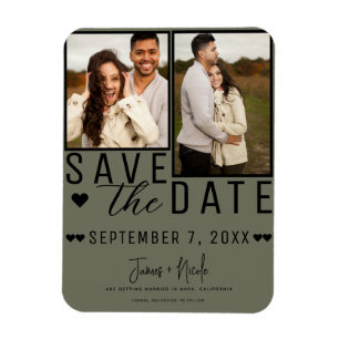 Modern Olive Green Save the Date 2 Foto Hochzeit Magnet
