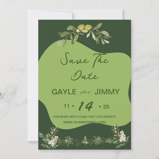 Modern Olive Green Save the Date Einladung (Vorderseite)