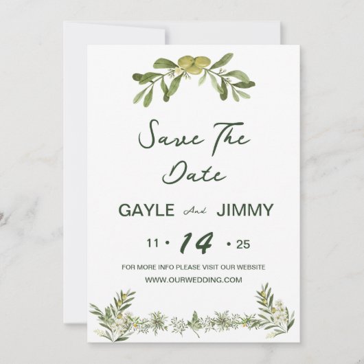 Modern Olive Green Save the Date Einladung (Vorderseite)
